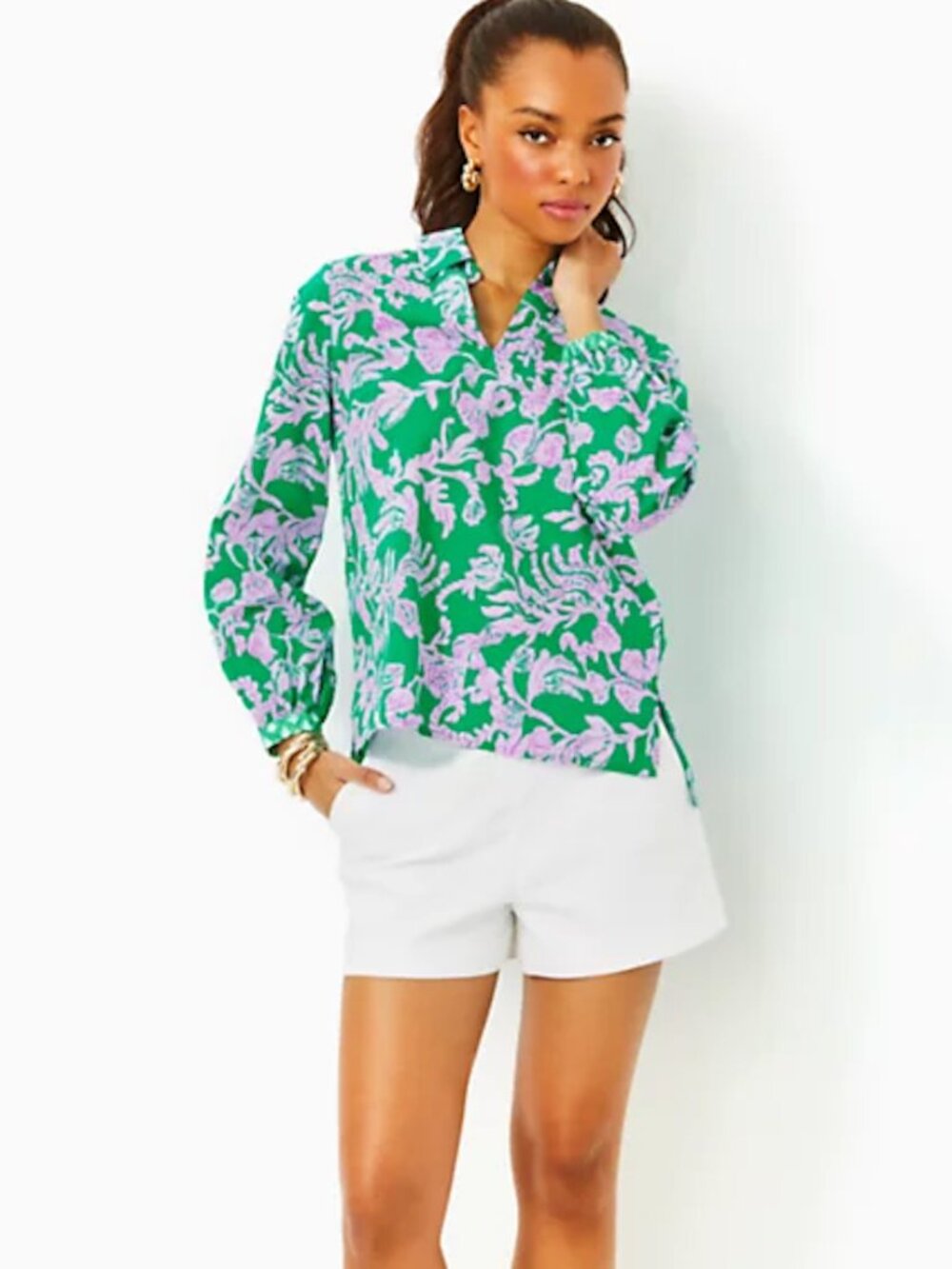 Lilly Pulitzer Jae‎ Green and Pink Floral Tunic XS